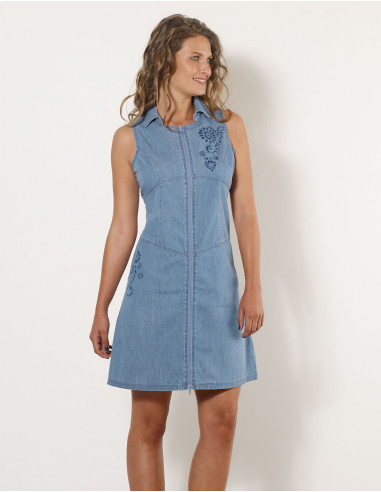 Robe Coton Jean Avec Zip Motif Fleurette