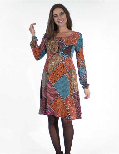 Robe viscose boutonnée imprimé Mosaïque