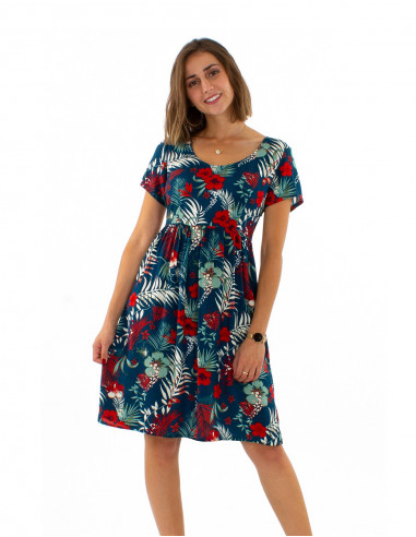 Robe manches courtes imprimé Tropical